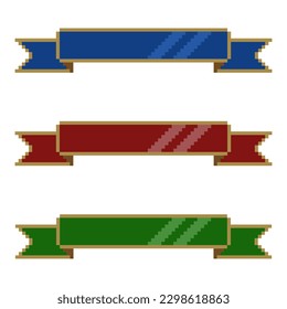 Ribbon pixel art, band stripe, pixelated ribbons set  for text space in pixel art style