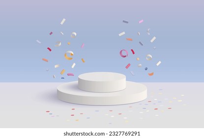 Ribbon podium present, festive holiday shopping pedestal. Vector illustration