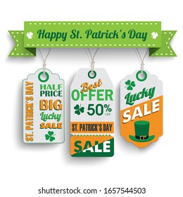 Ribbon with price stickers for St. Patrick's Day Sale. Eps 10 vector file.