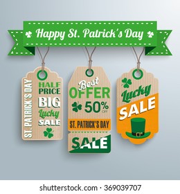 Ribbon with price stickers for St. Patrick's Day Sale. Eps 10 vector file.