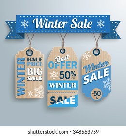 Ribbon with price stickers for winter sale. Eps 10 vector file.