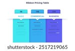 Ribbon pricing table for service choosing infographic chart design. Actual tariffs for customer comparison rectangle infochart. Subscription plan with 3 options. Expenses for service vector template
