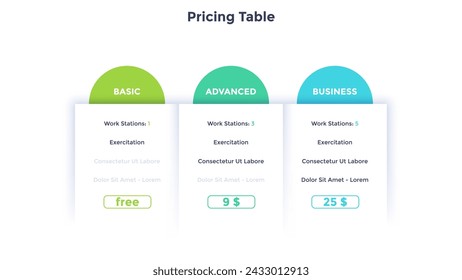 Ribbon pricing table for service choosing infographic chart design. Actual tariffs for customer comparison rectangle infochart. Subscription plan with 3 options. Expenses for service vector template