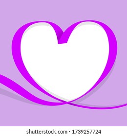 ribbon purple heart shape isolated on purple, copy space, ribbon line purple heart-shaped, heart shape ribbon stripes for banner, border tape curl heart shaped for decoration greeting valentine card