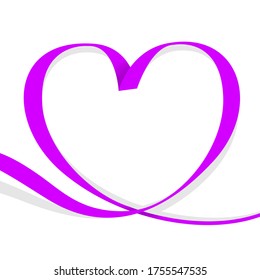 ribbon purple heart shape isolated on white, ribbon line purple heart-shaped, heart shape ribbon stripes purple, copy space, border tape curl heart shaped for decoration greeting valentine's day