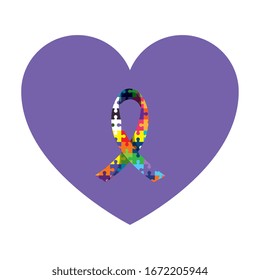 ribbon of puzzle pieces icon vector illustration design