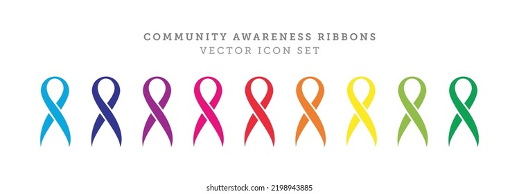 Ribbon Rainbow Awareness Colors Vector Icon Set