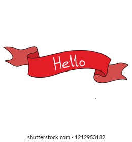 Ribbon red banner stroke black symbol on the white background merry hello
