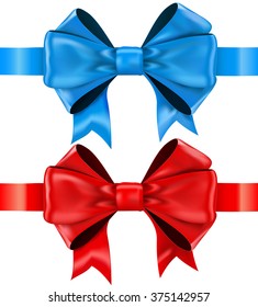 Ribbon. Red and blue bow. Vector illustration isolated on white background