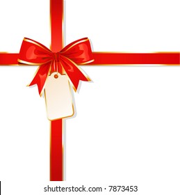 ribbon / red bow / with card / vector illustration