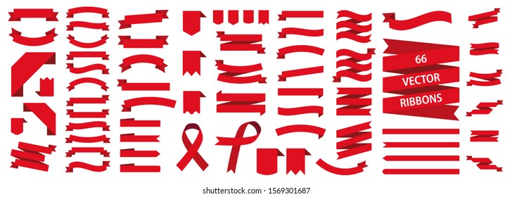 Ribbon red colored set. Banner isolated. Flat vector ribbons banners isolated background. Set ribbons or banners. Vector