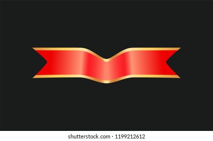 Ribbon red curved stripe blank banner sample. Empty stripe for filling text or slogan. Classic band frame tape icon closeup isolated on black, vector