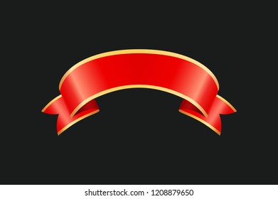 Ribbon red curved stripe blank banner sample. Empty stripe for filling text or slogan. Classic band frame tape icon closeup isolated on black, vector