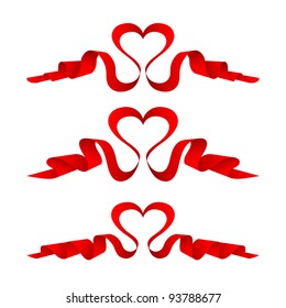 Ribbon red heart. Part of heart set. Vector art.