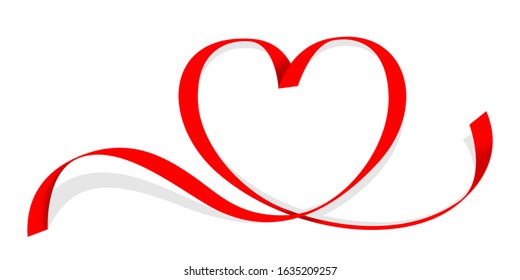 ribbon red heart shape isolated on white, ribbon line red heart-shaped, heart shape ribbon stripes red, copy space, border tape curl heart shaped for decoration greeting valentine card and mother day