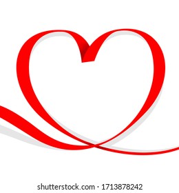 ribbon red heart shape isolated on white, ribbon line red heart-shaped, heart shape ribbon stripes red, copy space, border tape curl heart shaped for decoration greeting valentine card and mother day