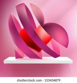 Ribbon red hearts with light. + EPS10 vector file