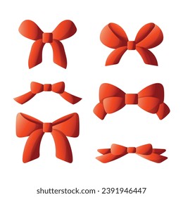 Ribbon Red Set 3D Flat Vector Christmas