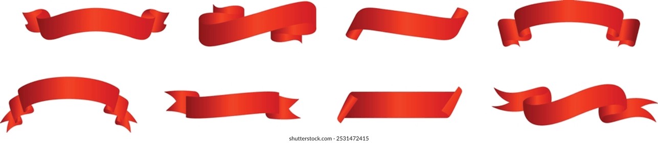 ribbon red set vector design isolated white background