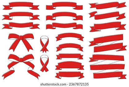 Ribbon in red simple line drawing, dashed line, Vector Illustration