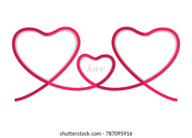 Ribbon red three heart isolated on white background, vector illustration