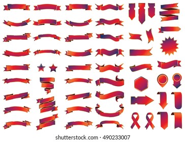 Ribbon red vector icon on white background. Banner isolated shapes illustration of gift and accessory. Christmas sticker and decoration for app and web. Label, badge and borders collection.