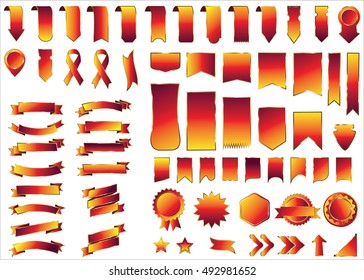 Ribbon red vector icon on white background. Banner isolated shapes illustration of gift and accessory. Christmas sticker and decoration for app and web. Label, badge and borders collection.