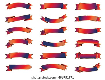 Ribbon red vector icon on white background. Banner isolated shapes illustration of gift and accessory. Christmas sticker and decoration for app and web. Label, badge and borders collection.