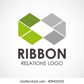 Ribbon relation of chain origami abstract vector and logo design or template flat link business icon of company identity symbol concept