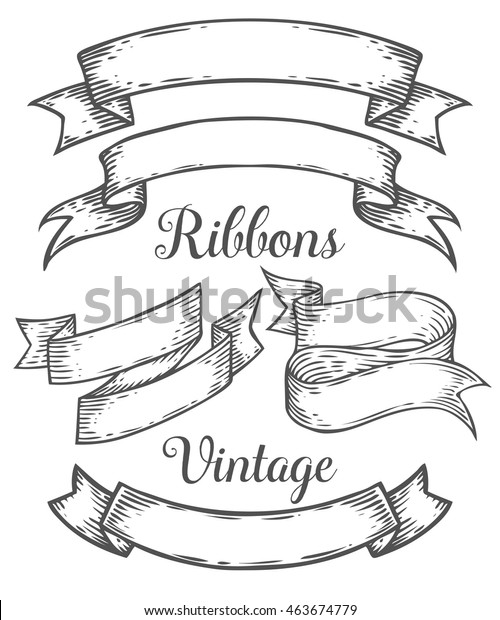 Ribbon Retro Vintage Hand Drawn Illustration のベクター画像素材 ロイヤリティフリー