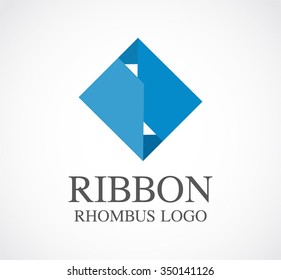 Ribbon of rhombus paper abstract vector and logo design or template partnership business icon of company identity symbol concept