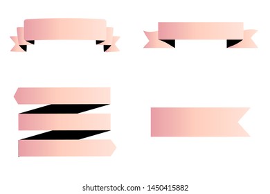 Ribbon rose gold vector icon vintage set. Isolated flat illustration design collection on white background. Cutting symbol template for web, app, flyer, label, banner, shape, tag