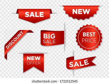 Ribbon sale badges, banners, price tags, new offers collection in red vector illustration eps 10