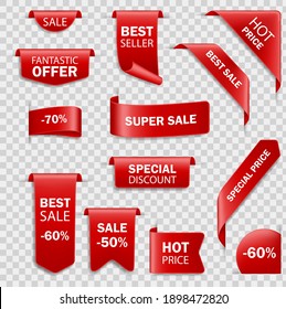 Ribbon sale badges, banners, price tags. Tags set. Sale hot price offer