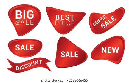 Ribbon sale badges, banners, price tags, new offers collection in red vector illustration