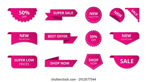 Ribbon sale banner. Special offer sale badge design, modern discount advertising template. Vector set