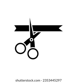 ribbon and scissors icon, Grand opening symbol. filled vector sign flat illustration..eps