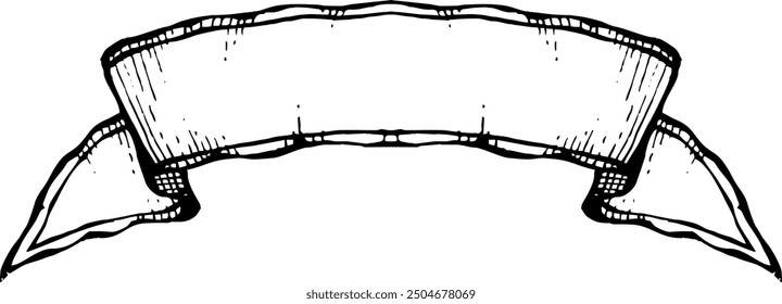 Ribbon scroll engraving. Hand drawn retro banner