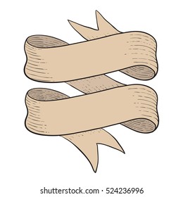 Ribbon scroll. Hand drawn sketch. Vector illustration isolated on white background