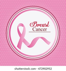 ribbon seal stamp breart cancer awareness campaign foundation icon. Pink design. Vector illustration