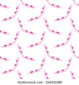 Ribbon. Seamless watercolor pattern with ribbons on the white background, aquarelle. Vector illustration. Hand-drawn decorative element. Real watercolor painting