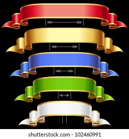 Ribbon set with adjusting length. Vector red, golden, blue, green and white frame isolated on background 4