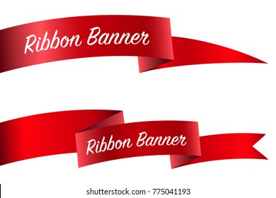 Ribbon set, banner collection. Red realistic flags for text. Vector illustration.