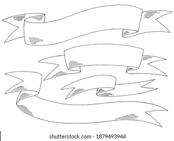 Ribbon set blank banner empty tape graphic black white sketch illustration vector