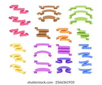 Ribbon set. Blank ribbon template. Curved ribbon benner. Isolated label set.