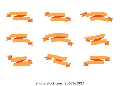 Ribbon set. Blank ribbon template. Curved ribbon benner. Isolated label set.