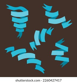 Ribbon set. Blue ribbons on dark background. Retro style. Ideal for illustrations, design and decoration