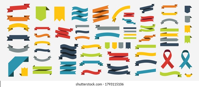 Ribbon set in colorful design. Banner or ribbon set in flat design. Ribbon icon set. Vector illustration