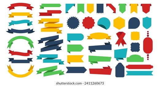 Ribbon set in colorful design. Ribbon elements. Ribbon icon set. Set of Ribbons Banners with Label, Tag and Badges on white background. Vector illustration