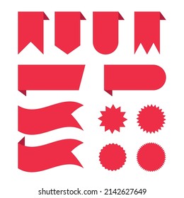 Ribbon set elements. Starburst label. Vintage. Modern simple ribbons collection. Vector illustration.